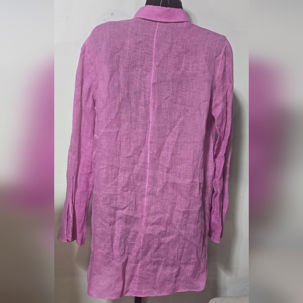 Massimo Dutti Oversized Linen Fuchsia Button-Down Shirt NWOT - Picture 3 of 6